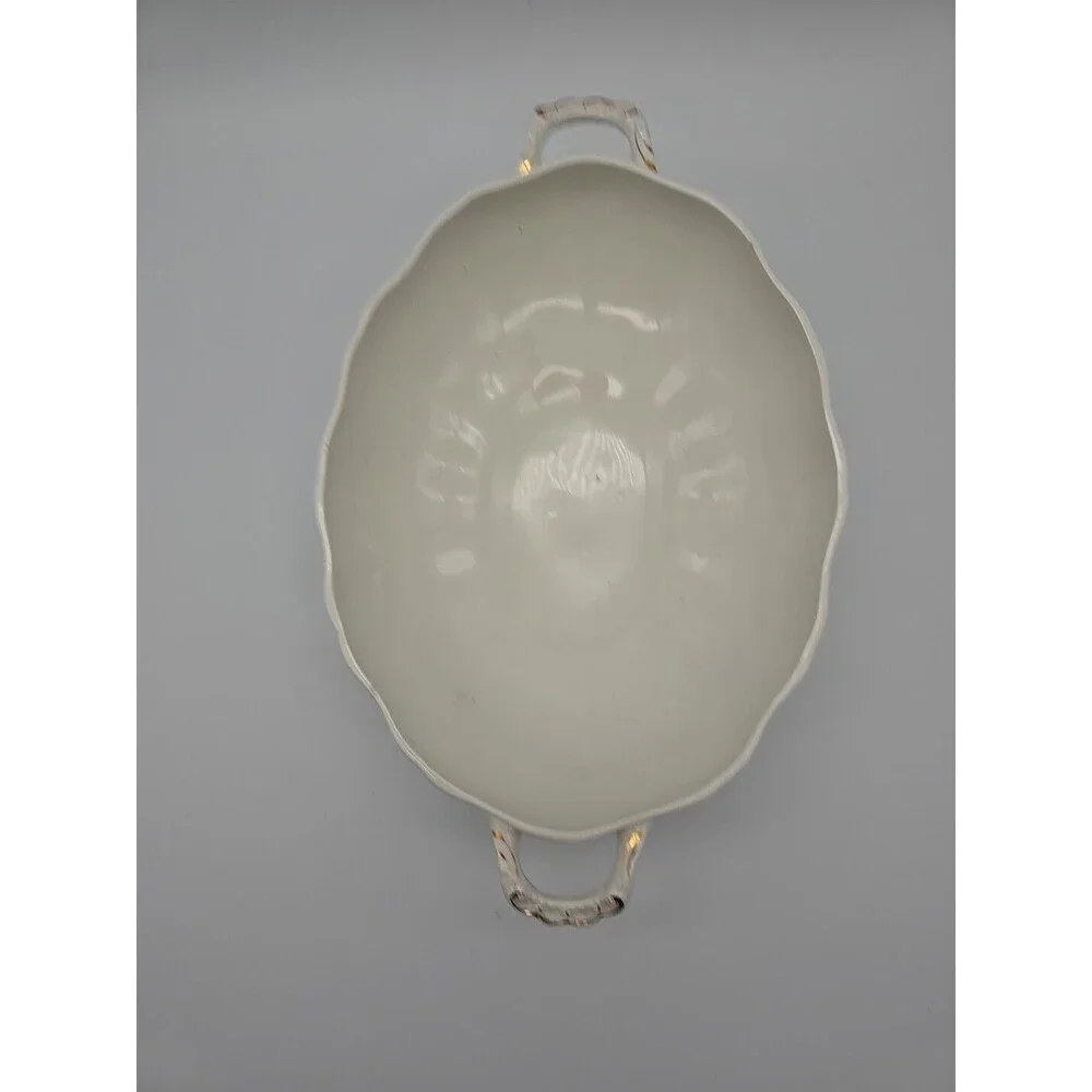 Vintage Dresden Semi Porcelain Two Handle Serving Bowl Rosesand Gold Trimmed